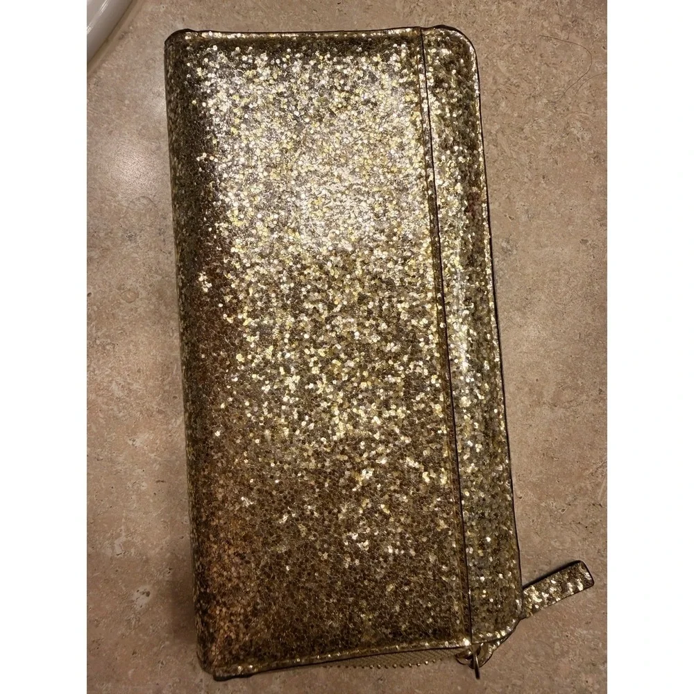 Kate Spade Gold Glitter Sparkle Large Continental Wallet Used. Great Condition